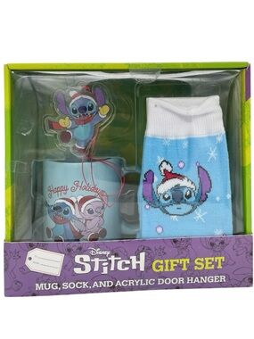 Disney Stitch holiday gift set- 12oz mug, socks and door decor